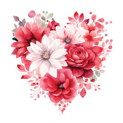 Heart Flower Valentines Day Watercolor clipart isolated