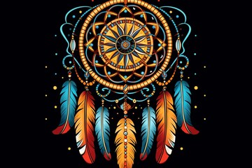 a colorful dream catcher with feathers - obrazy, fototapety, plakaty