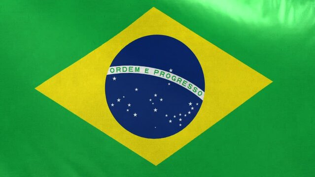 Brazil flag.  Brazilian flag waving in the wind. Full screen, flat, cloth material texture. National Flag. Loopable. Looping. CGI graphic animation HD