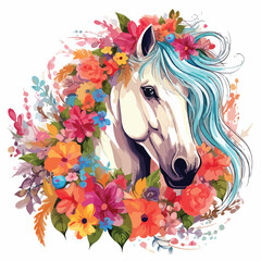horse mixed with colorful garden clipart