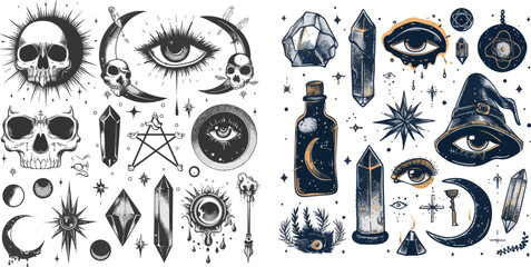  Tattoo alchemy and esoteric, witchcraft magician - obrazy, fototapety, plakaty