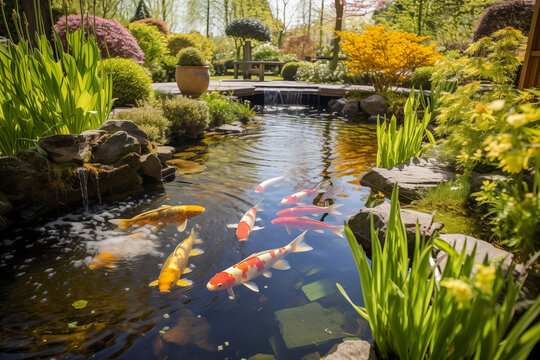 japanese garden with pond and kois
