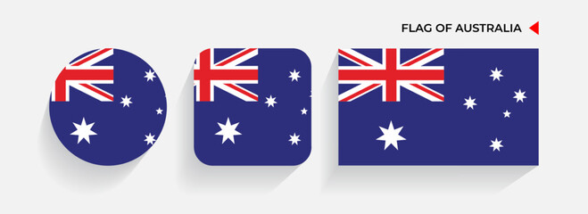 Australia Flags arranged in round, square and rectangular shapes