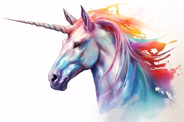 Fototapeta na wymiar a unicorn with rainbow mane and horn