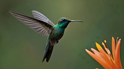 Fototapeta premium Hummingbird Long tailed Sylph Aglaiocercus ingi with o