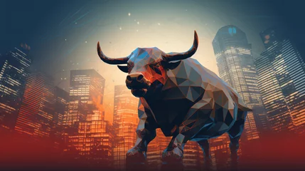 Muurstickers Bull illustration against city backdrop indicating rob © Cybonix