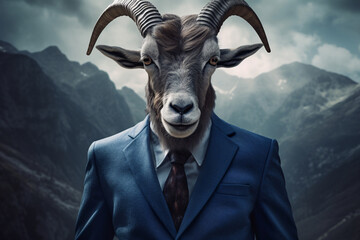 a goat wearing a suit and tie - obrazy, fototapety, plakaty