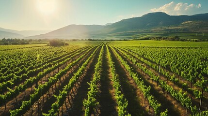 Vineyard with grapes in late summer before harvest near a winery stock photo - obrazy, fototapety, plakaty