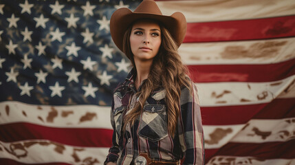 cowboy girl with american flag
