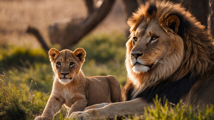 Big lion portrait as wild animal in the nature habitat. AI generated image, ai