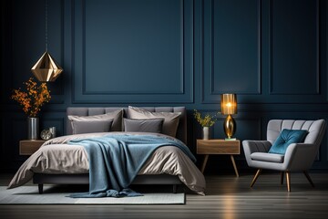 stylist and royal a modern bedroom interior in blue colour | Modern Bedroom