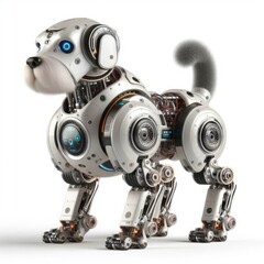 A robot dog standing on a white background