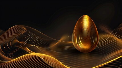 Golden Easter Egg Amidst Abstract Waves and Particles