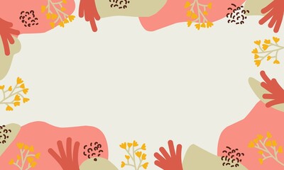 Abstract trendy organic shapes background with hand drawn flowers