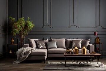 stylist and royal Chic modern luxury aesthetics style living room in gray tone, space for text, photographic - obrazy, fototapety, plakaty