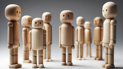 Obraz premium Colorful Wooden figure dolls. creative thinking and human resources, Recruitment employee concept AI generated image, ai