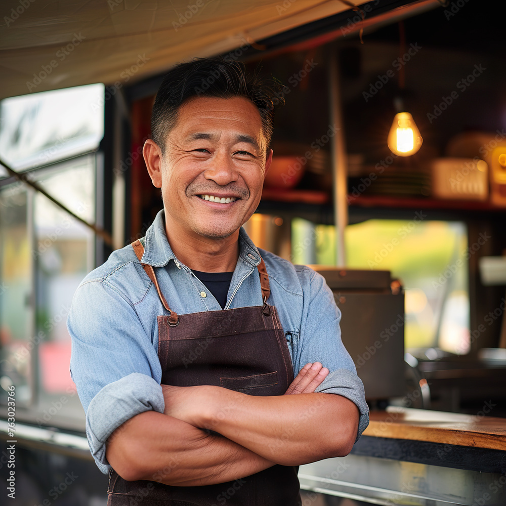 Wall mural Portrait happy middle aged asian male smiling