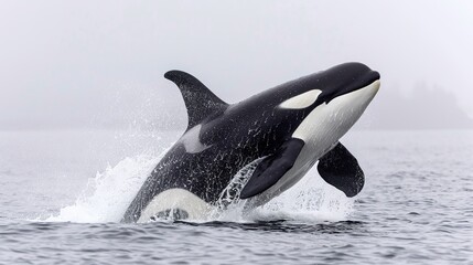 Portrait huge killer whale jumping out of the water