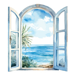 Ocean Landscape Window Watercolor Clipart clipart isolated