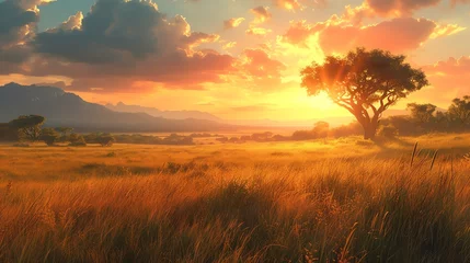 Zelfklevend Fotobehang panoramic view of a savanna © DudeDesignStudio