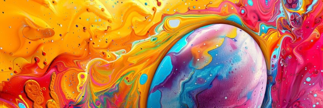 Abstract Rainbow Painted Egg Pattern, Liquid Acrylic Flowing Illustration, Easter Egg with Fluid Colors