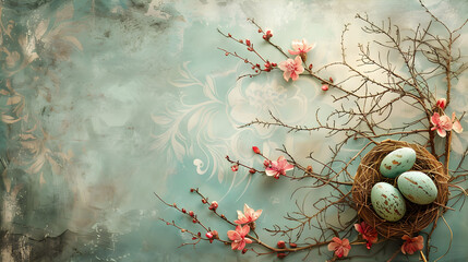 Beautiful vintage Easter background and wallpaper perfect for holiday and celebration - obrazy, fototapety, plakaty