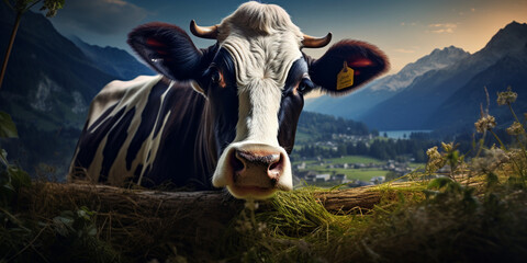 Capturing the Serenity of a Cow Herd Grazing Peacefully in the Verdant Fields  - obrazy, fototapety, plakaty