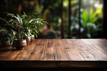 stylist and royal Empty wooden table and bamboo fence or wall texture background room interior...