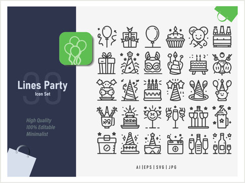 Feast Party - set of line vector icons