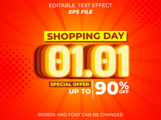 01.01 shopping day anniversary text effect, 3d text, editable for commercial promotion