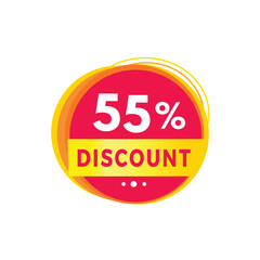 55 percent discount red label icon for sale promotion, advertising, vector. Flat design template for banner.