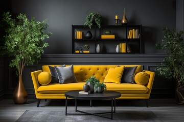 stylist and royal Gray and orange modern lounge, space for text, photographic