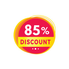 85 percent discount red label icon for sale promotion, advertising, vector. Flat design template for banner.