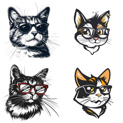 Cute cat wearing glasses, funny cartoon animal character vector