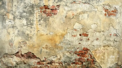 background and texture of an old brick wall with shabby plaster