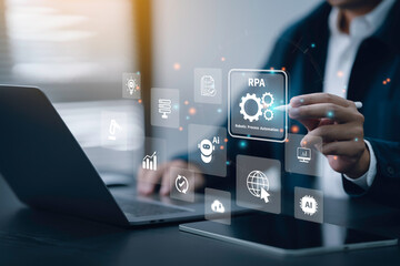 RPA tools, robotic process automation technology system. automate software system of robot or AI...