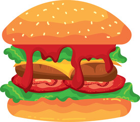 Colorful burger sign vector art illustration