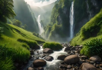 Naklejka na ściany i meble waterfall in the mountain