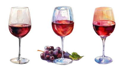 Fotobehang Set of watercolor glass jugs with red wine. Red wine in a glass. Vector artistic watercolor illustration  © Narin