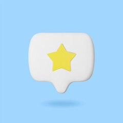 3D speech bubble with star. Realistic 3d render icon customer feedback, review, rating concept. Vector illustration.
