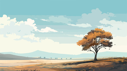 Landscape with a lonely tree and horizon flat vector