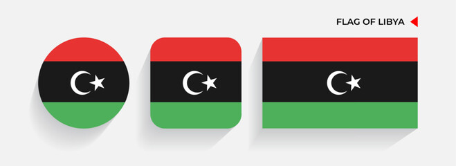 Libya Flags arranged in round, square and rectangular shapes