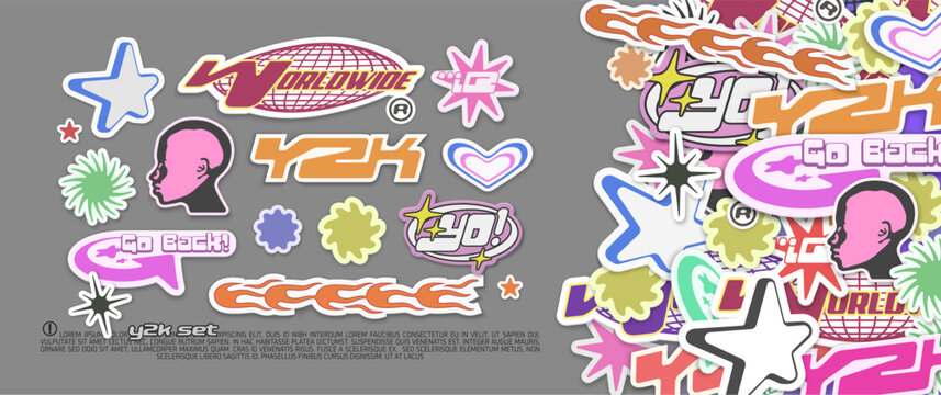 y2k sticker, badge vector collection. 