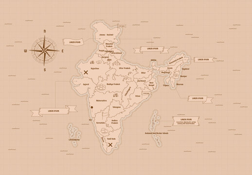 Vintage India Map Vector Layout