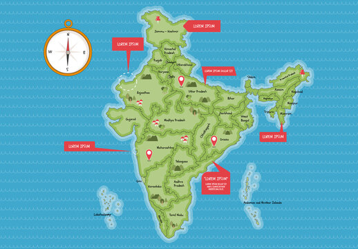 India Map Vector Layout in Cute Style