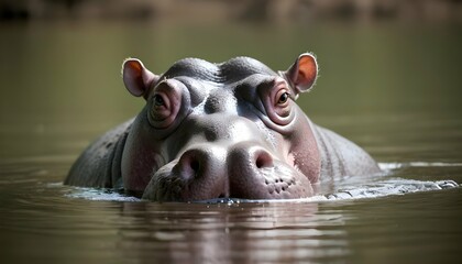 A Hippopotamus With Its Nostrils Poking Out Of The Upscaled 11