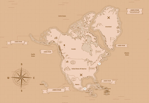 Vintage North America Map Vector Layout