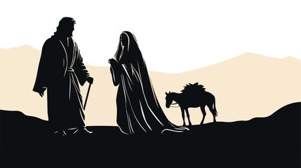 Mary and Joseph Silhouette flat vector isolated 