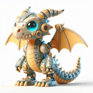 A dragon robot standing on a white background