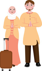 mudik Illustration of couple muslim returns to his hometown